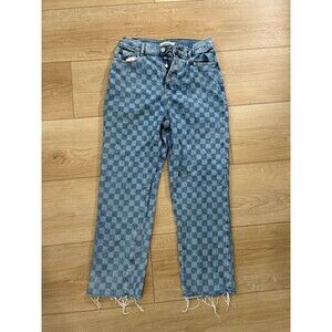 PacSun Women's Checkerboard Jeans Light Wash Distressed Hem Denim 38" x 15"